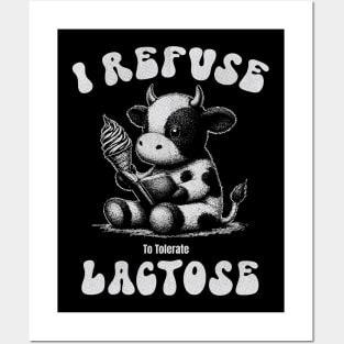 I Refuse To Tolerate Lactose Cute Cow Vintage Retro Posters and Art